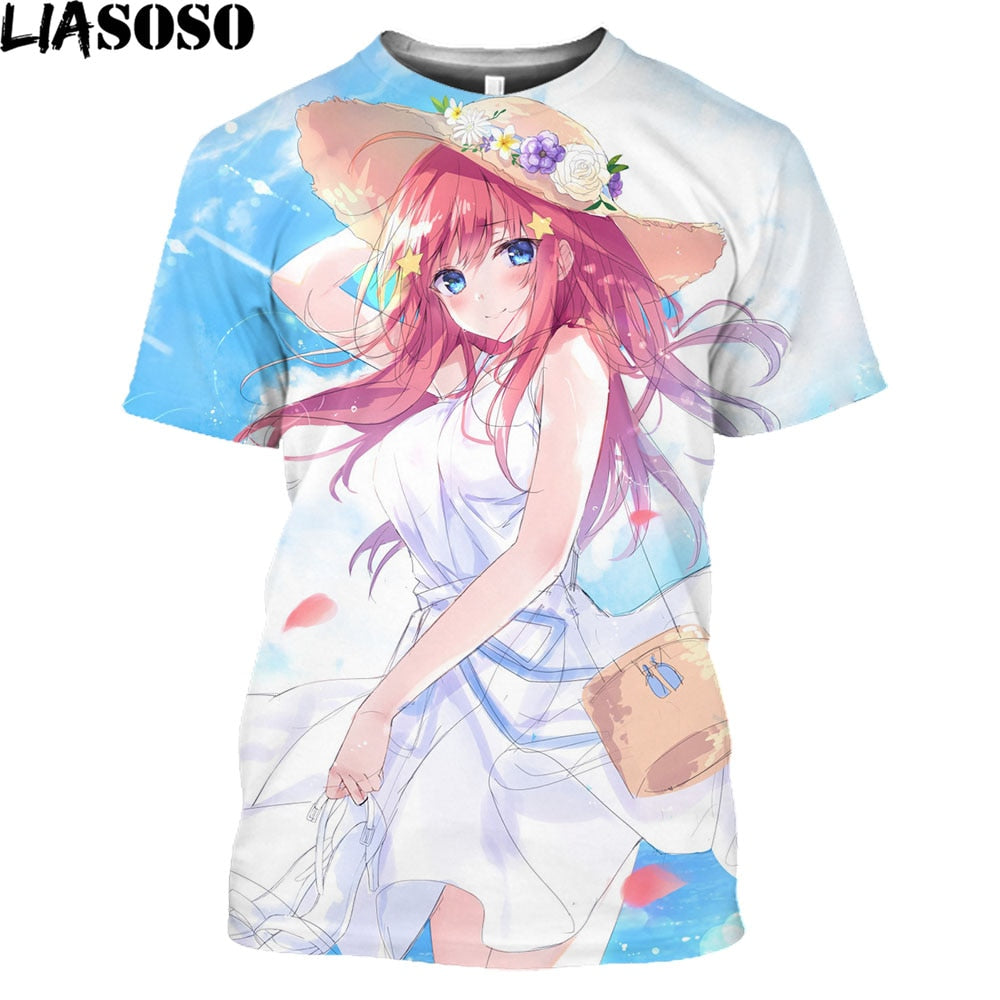 LIASOSO Anime The Quintessential Quintuplets Girl Gotoubun No Hanayome Nakano Nino Print T-Shirt Short Sleeve Harajuku Tees