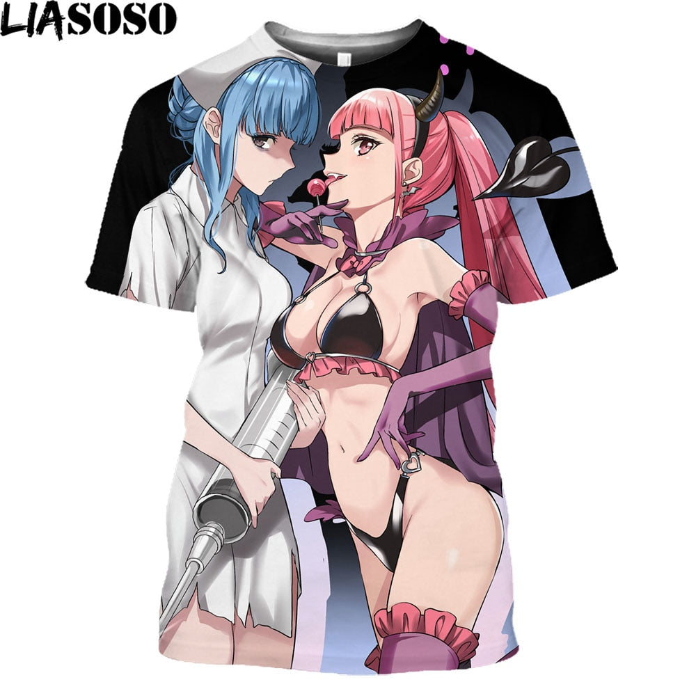 LIAOSOS Anime Sexy Nurse Doctor Hot Sexy Body Loli Print Shirt 3D Hentai Men Women T-shirt Funny Otaku Clothing Maid Outfit