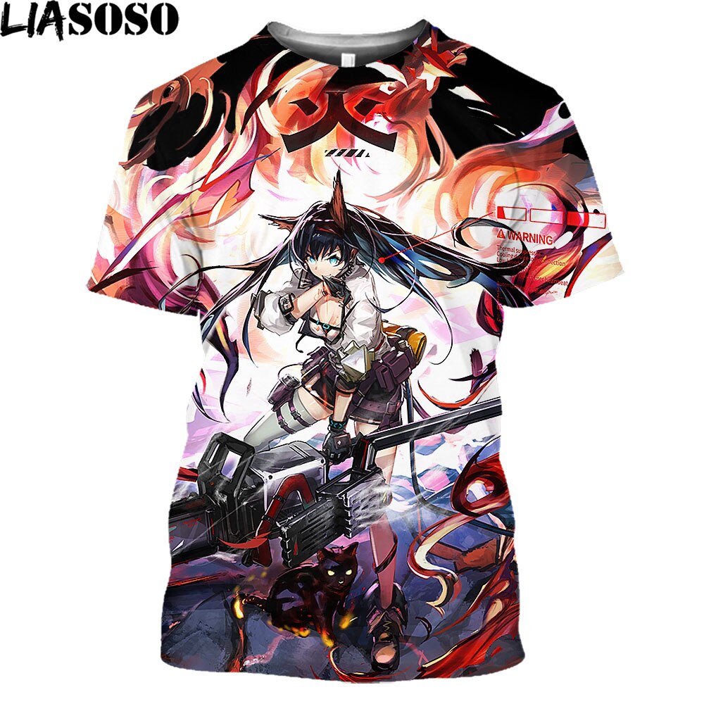 LIASOSO Anime Arknights Fashion T Shirt Homme Second Element Game Sexy Girl Casual Cartoon T-shirt Summer Streetwear Men T Shirt