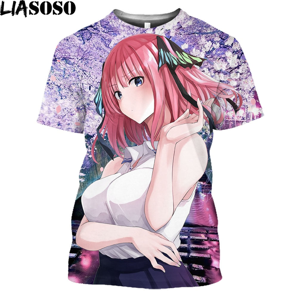 LIASOSO Anime The Quintessential Quintuplets Girl Gotoubun No Hanayome Nakano Nino Print T-Shirt Short Sleeve Harajuku Tees