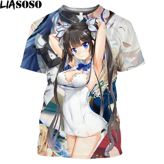 Anime Danmachi Hestia Naked Beauty Girl Print Graphic T Shirt Homme Sexy Virgin Killer Uniform Temptation Alternative Clothing