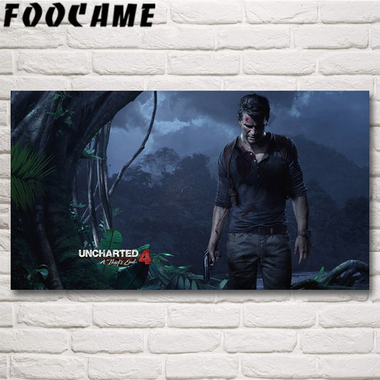 FOOCAME Uncharted 4 A Thiefs End Modern Home Decor Living Room Silk Painting Game Posters and Prints Wall Pictures Decoration