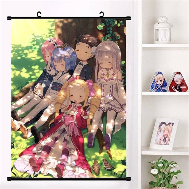 Anime Re:zero kara hajimeru isekai seikatsu Rem Ram Emilia Satella Girl Wall Scroll Mural Poster Wall Hanging Poster Home Decor