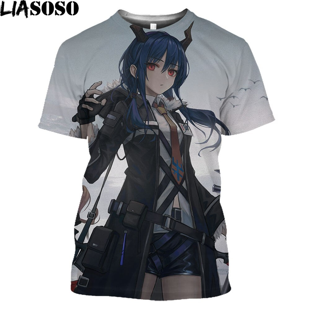 Arknights Vintage T Shirt Men Women Anime Cosplay Arknights Graphic Tee Casual O-Neck Kawaii Clothes Summer Plus Size Tops