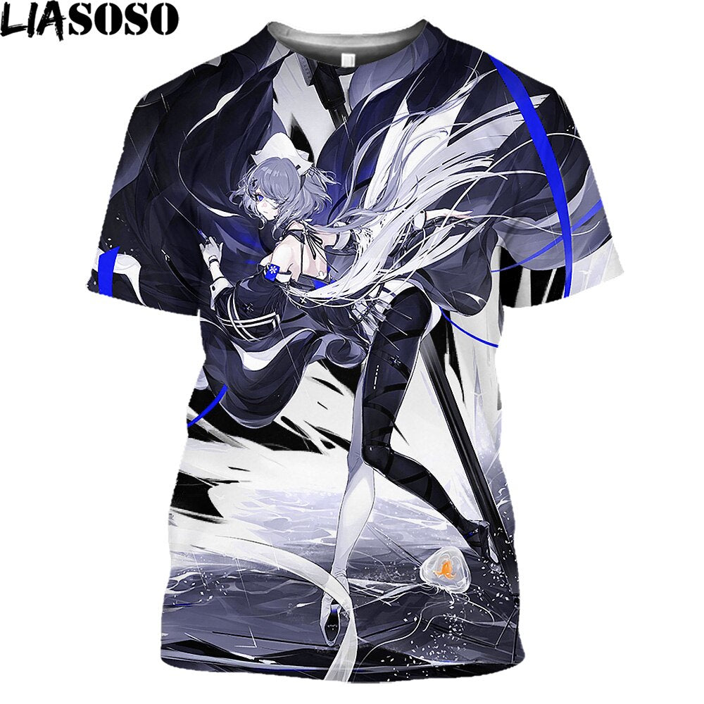 LIASOSO Anime Arknights Fashion T Shirt Homme Second Element Game Sexy Girl Casual Cartoon T-shirt Summer Streetwear Men T Shirt