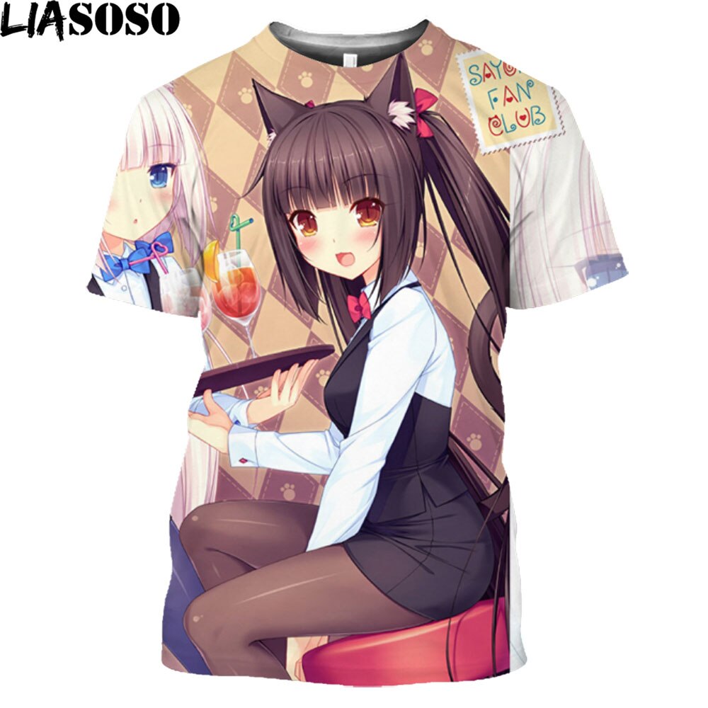 LIASOSO Print Nekopara Sexy Girls T Shirt For Men Game Manga Anime Chocolate Vanilla Neko Works Harajuku Streetwear Tee Shirt