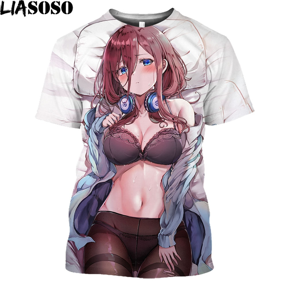 LIASOSO Anime The Quintessential Quintuplets Girl Gotoubun No Hanayome Nakano Nino Print T-Shirt Short Sleeve Harajuku Tees