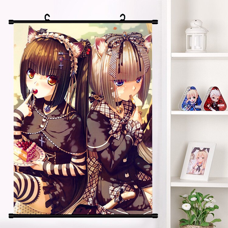 Anime NEKOPARA Neko Para Chocolat Vanilla Sexy Cute Wall Scroll Mural Poster Wall Hanging Poster Otaku Home Decor Collection Art