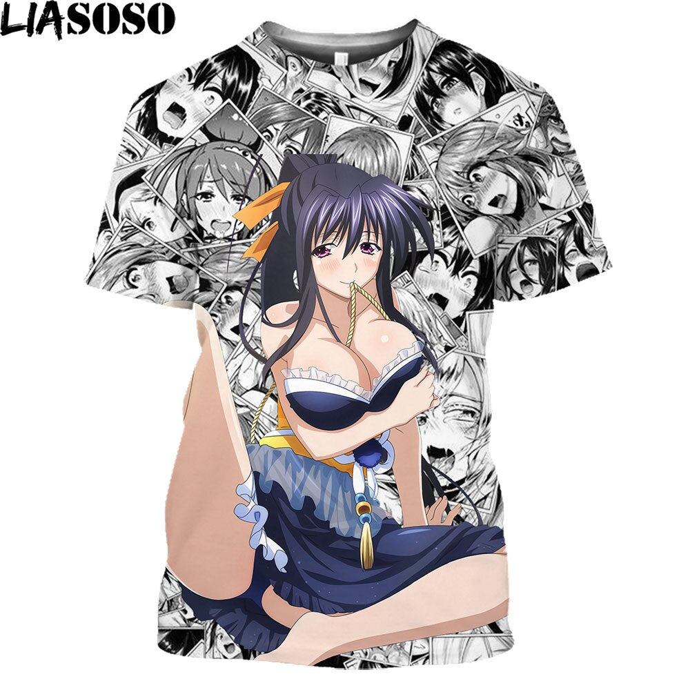 High School DXD Anime T Shirts Men Cosplay Sexy Girl Rias Cartoon T-shirt Hentai Temptation Japanese Streetwear Hip Hop Tops