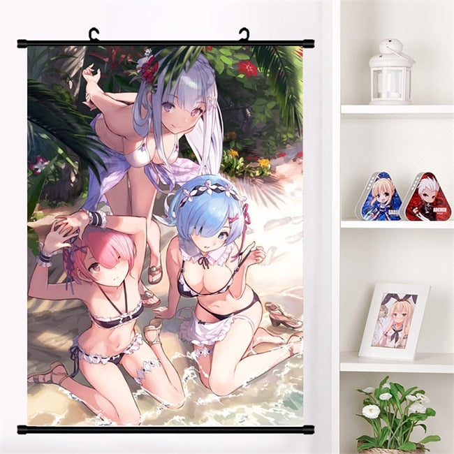 Anime Re:zero kara hajimeru isekai seikatsu Rem Ram Emilia Satella Girl Wall Scroll Mural Poster Wall Hanging Poster Home Decor