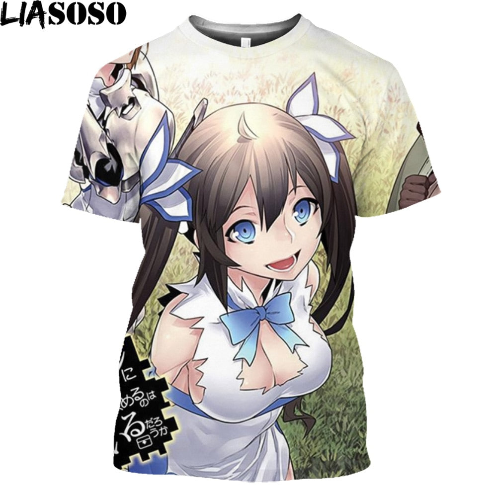 Anime Danmachi Hestia Naked Beauty Girl Print Graphic T Shirt Homme Sexy Virgin Killer Uniform Temptation Alternative Clothing