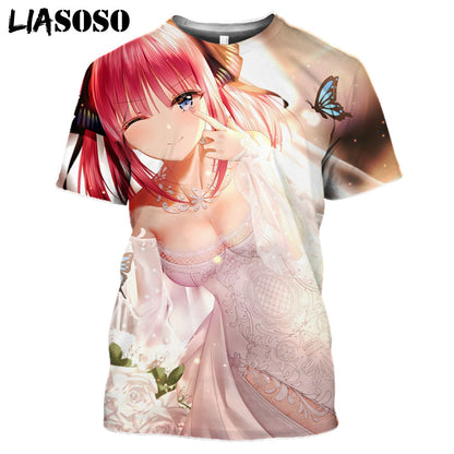 Nino Nakano The Quintessential Quintuplets Sexy Swimwear Girl Print Mangas Anime T Shirt Japanese Streetwear Otaku Oversize Tops