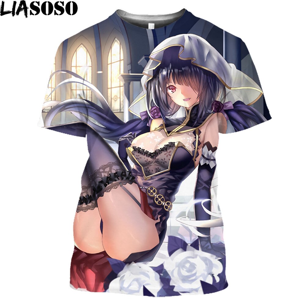 LIASOSO Date A Live Tokisaki Kurumi Sexy Girls Print Otaku Graphic T-Shirt Mangas Anime Short Sleeve Harajuku Shirt For Men