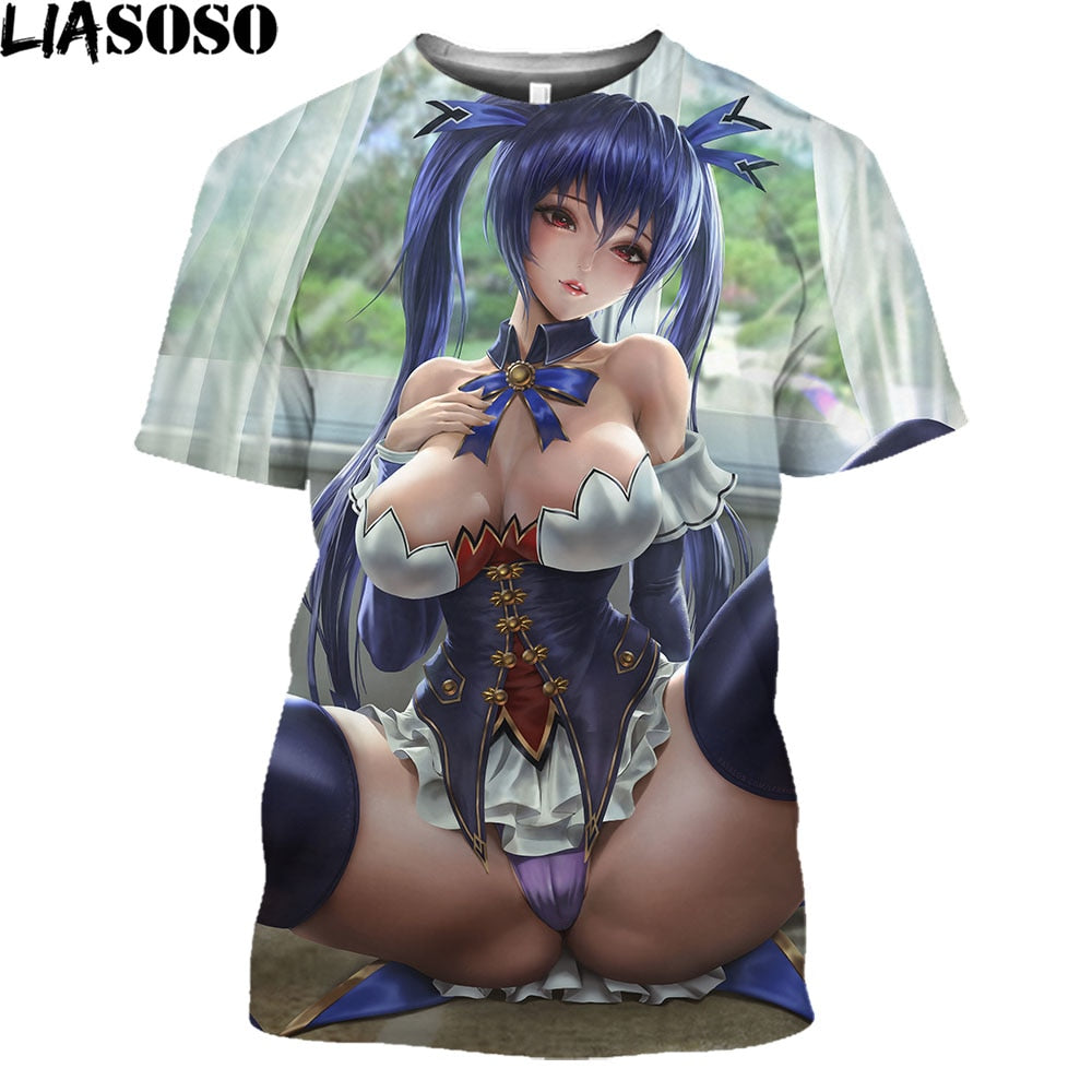 LIASOSO Girls Bikini T-shirts Women Men 3D Print Sexy Female Cartoon Figure T Shirt Japan Anime Shirt Hip Hop Harajuku Clothes