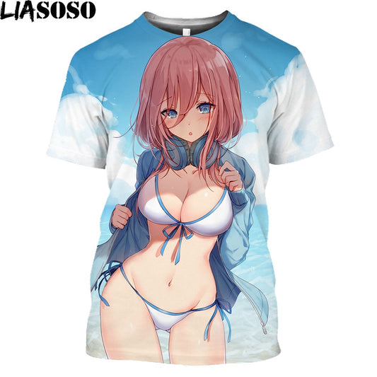 LIASOSO Anime The Quintessential Quintuplets Girl Gotoubun No Hanayome Nakano Nino Print T-Shirt Short Sleeve Harajuku Tees