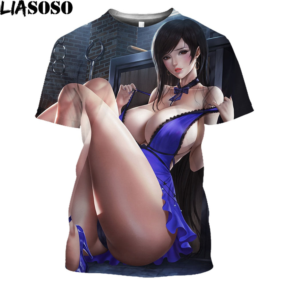 LIASOSO Girls Bikini T-shirts Women Men 3D Print Sexy Female Cartoon Figure T Shirt Japan Anime Shirt Hip Hop Harajuku Clothes