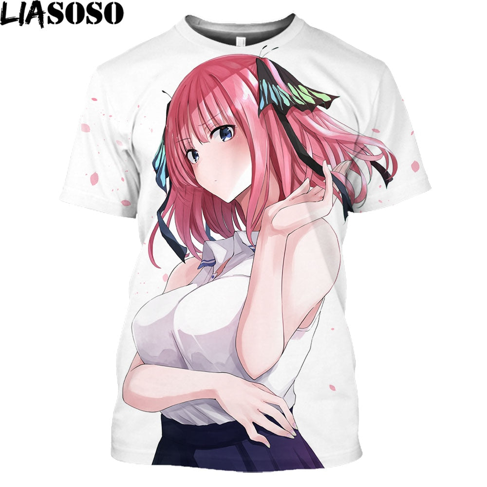 LIASOSO Anime The Quintessential Quintuplets Girl Gotoubun No Hanayome Nakano Nino Print T-Shirt Short Sleeve Harajuku Tees