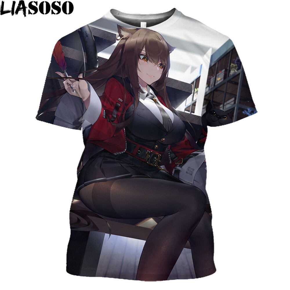 Arknights Vintage T Shirt Men Women Anime Cosplay Arknights Graphic Tee Casual O-Neck Kawaii Clothes Summer Plus Size Tops