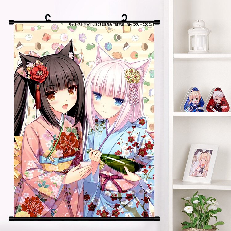 Anime NEKOPARA Neko Para Chocolat Vanilla Sexy Cute Wall Scroll Mural Poster Wall Hanging Poster Otaku Home Decor Collection Art