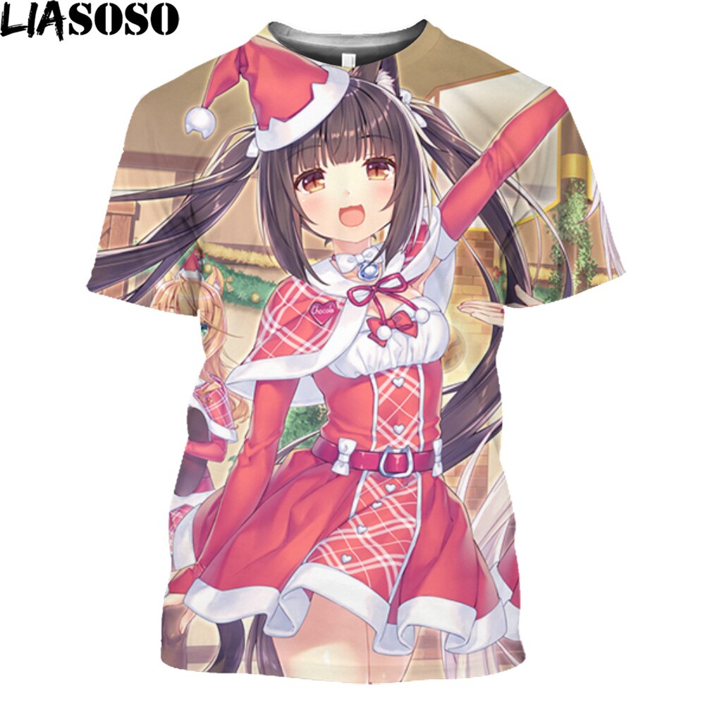 LIASOSO Print Nekopara Sexy Girls T Shirt For Men Game Manga Anime Chocolate Vanilla Neko Works Harajuku Streetwear Tee Shirt