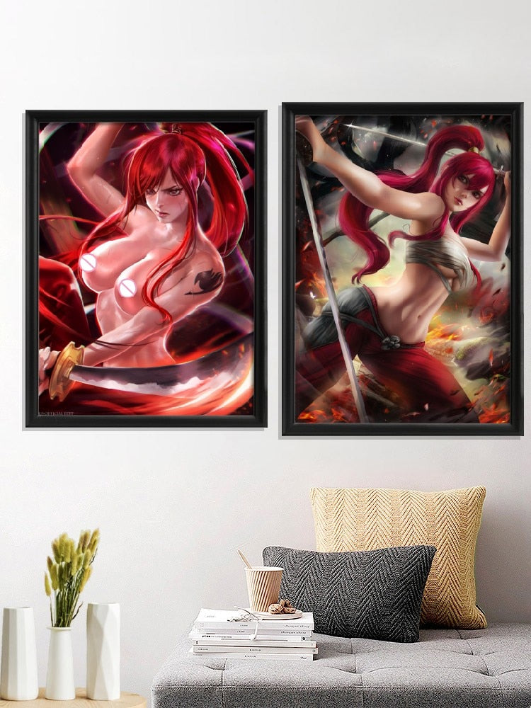 Fairy Tail Cartoon Erza Scarlet Bunny Girl Anime Sexy Nude Girl Kawaii Poster For Living Room Bedroom Decor Wall Custom