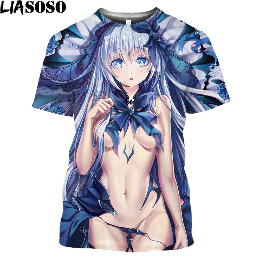 LIASOSO Date A Live Tokisaki Kurumi Sexy Girls Print Otaku Graphic T-Shirt Mangas Anime Short Sleeve Harajuku Shirt For Men