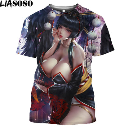 LIASOSO Girls Bikini T-shirts Women Men 3D Print Sexy Female Cartoon Figure T Shirt Japan Anime Shirt Hip Hop Harajuku Clothes