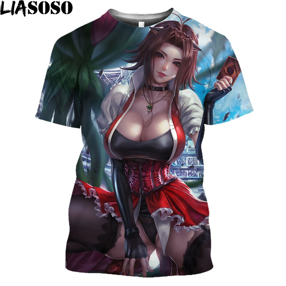 LIASOSO Girls Bikini T-shirts Women Men 3D Print Sexy Female Cartoon Figure T Shirt Japan Anime Shirt Hip Hop Harajuku Clothes