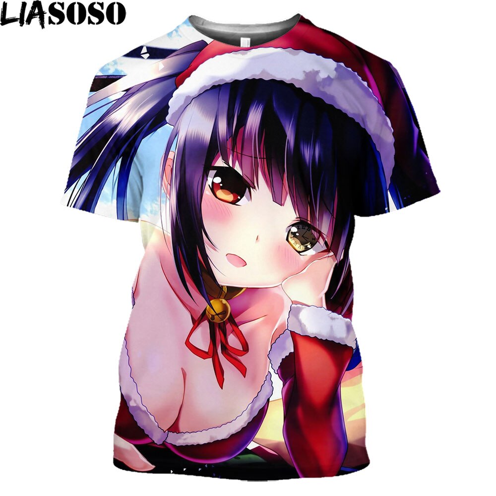 LIASOSO Date A Live Tokisaki Kurumi Sexy Girls Print Otaku Graphic T-Shirt Mangas Anime Short Sleeve Harajuku Shirt For Men