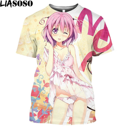 LIASOSO To Love Ru Printed T-Shirts Momo Belia Deviluke Eve Cospaly Tshirts Tops Men Cool Summer Tees Funny Streetwear T Shirt