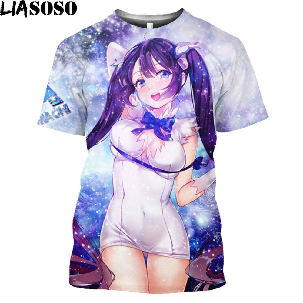 Anime Danmachi Hestia Naked Beauty Girl Print Graphic T Shirt Homme Sexy Virgin Killer Uniform Temptation Alternative Clothing