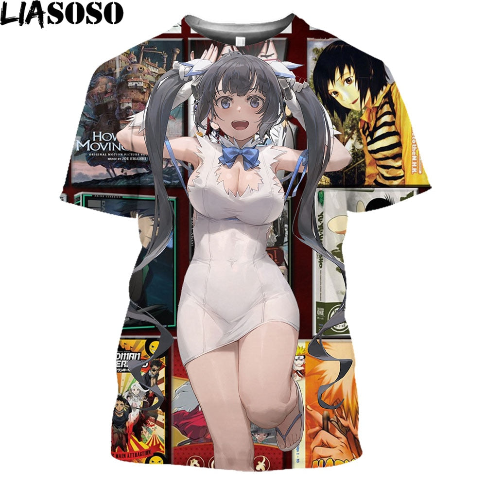 Anime Danmachi Hestia Naked Beauty Girl Print Graphic T Shirt Homme Sexy Virgin Killer Uniform Temptation Alternative Clothing