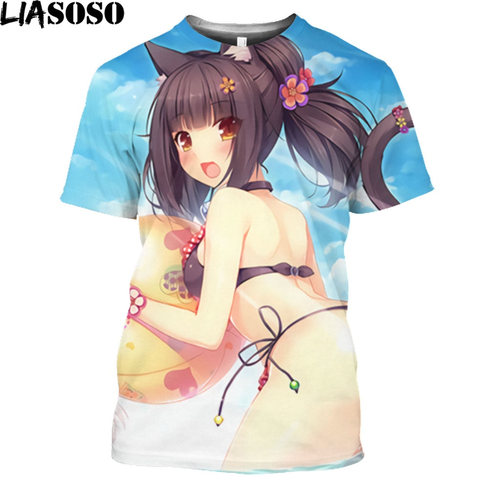 LIASOSO Nekopara Print Men T Shirt Anime Clothes Game Manga Anime Chocolate Neko Works Branded Men's T-Shirt For Men Harajuku