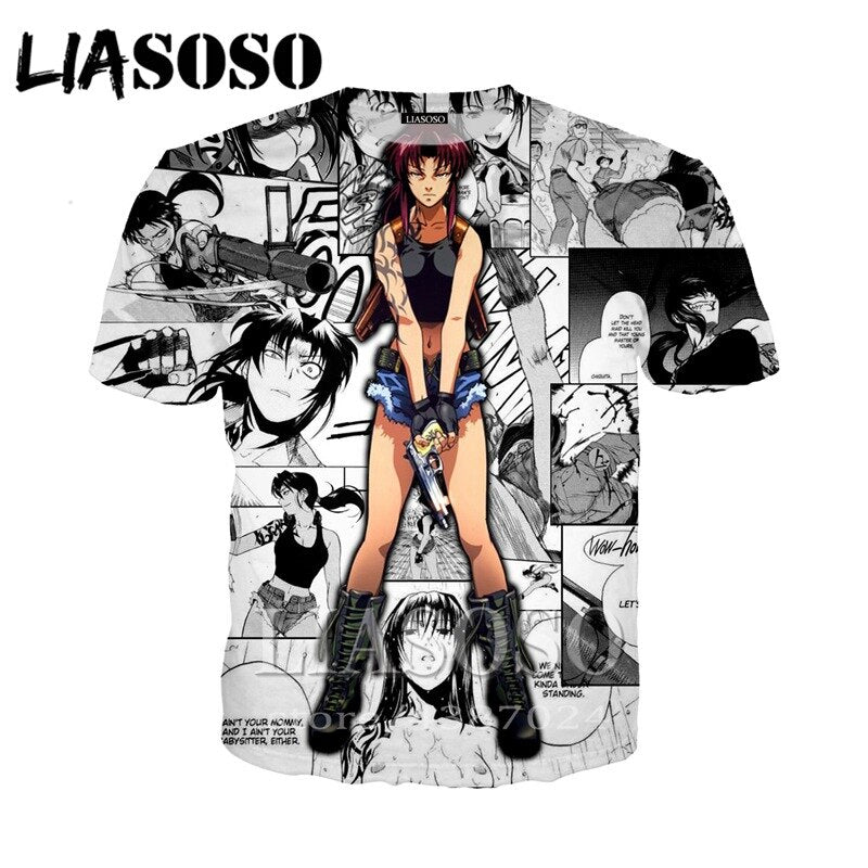 LIASOSO Summer Japanese Anime Shirt Men's Clothing 3D Print Women's Casual Tight T-shirt 2020 Hip Hop Fashion Tee Black Lagoon