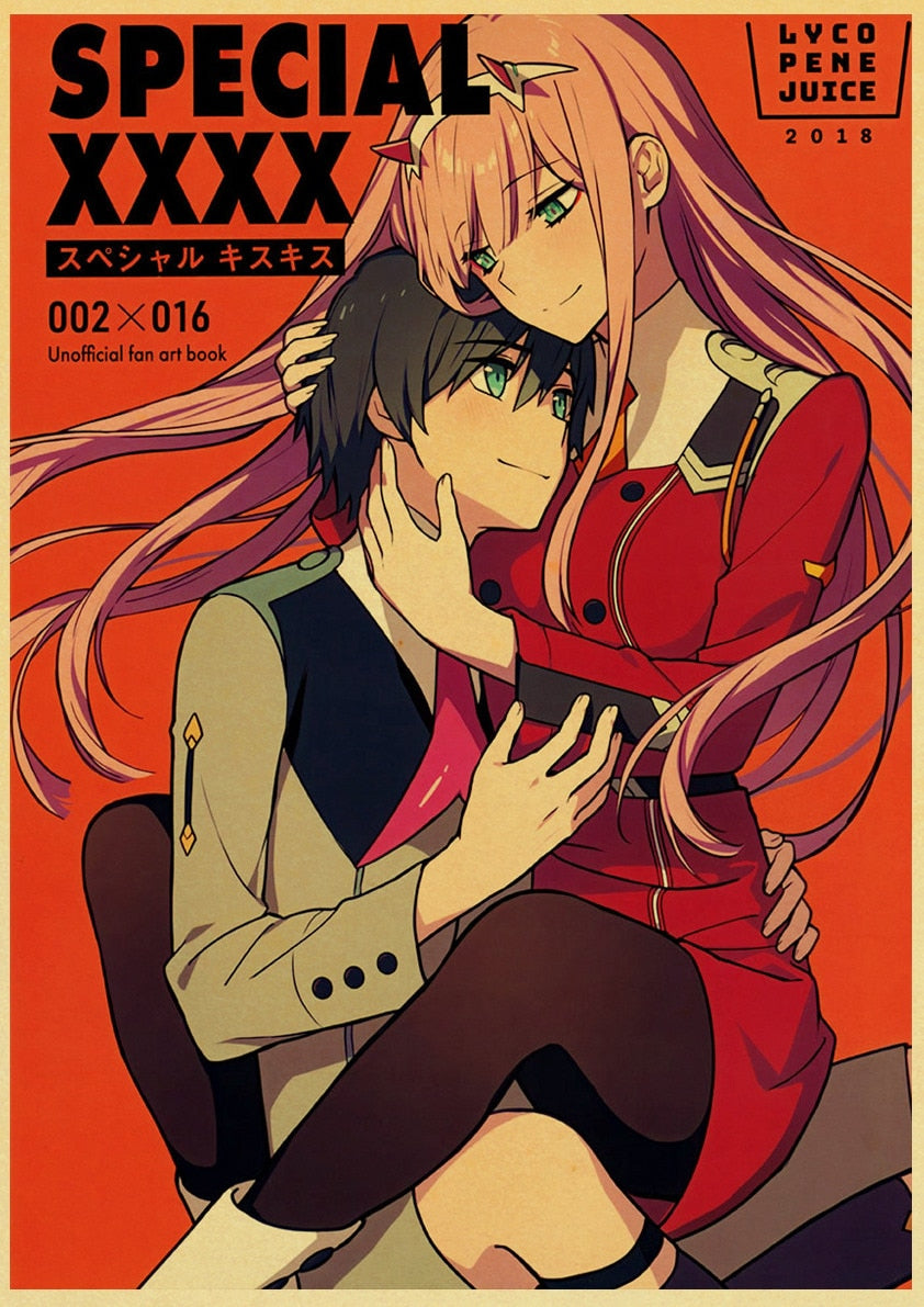 Japanese Anime  DARLING in the FRANXX Retro Poster Decoration Bedroom Living Room Kraft Paper Poster High Quality Wall Paper