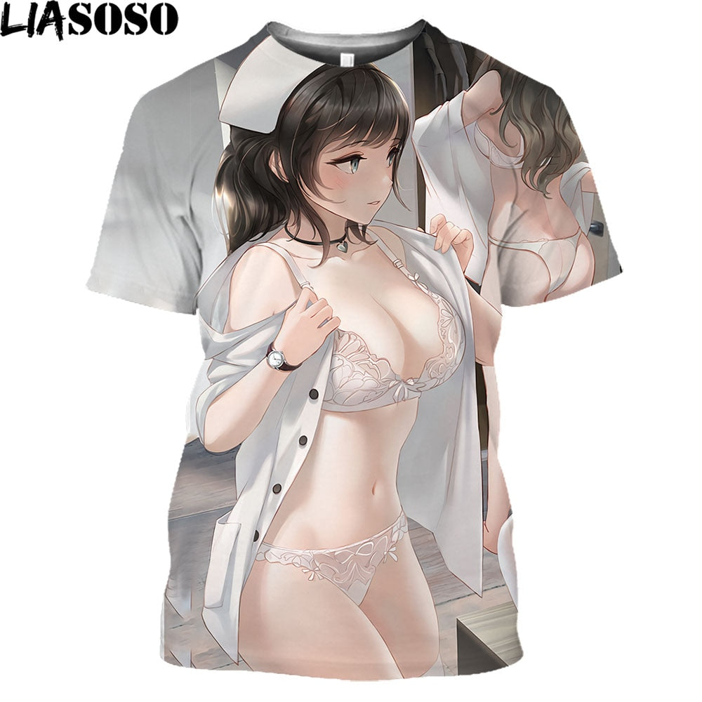 LIASOSO Anime Sexy Nurse Doctor Hot Sexy Body Loli Print Shirt 3D Summer Men Women T-shirt Holiday Otaku Clothing Maid Outfit