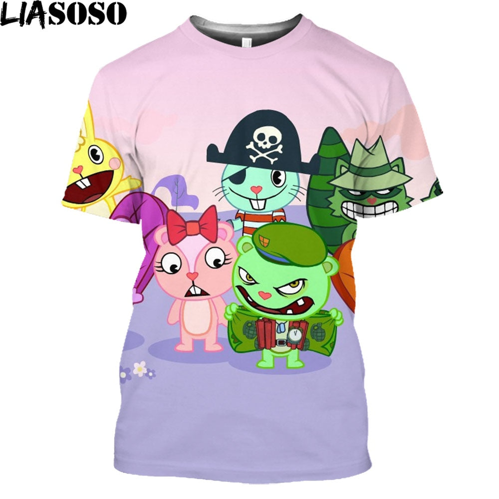 Anime Happy Tree Friends Men/Women New Fashion Cool 3D Printed T-shirts Trendy Leisure Tshirt Streetwear Tops Drop Shipping