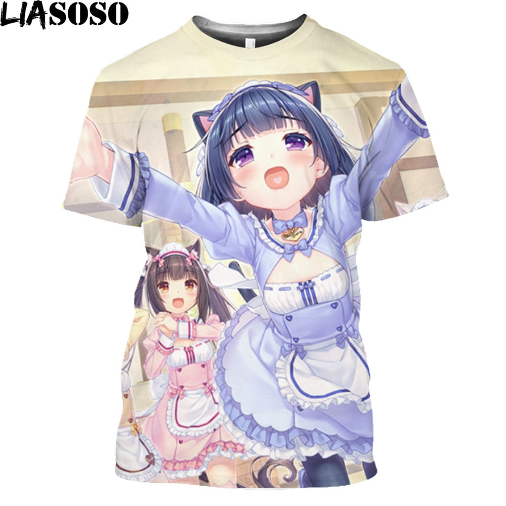 LIASOSO Nekopara Print Men T Shirt Anime Clothes Game Manga Anime Chocolate Neko Works Branded Men's T-Shirt For Men Harajuku