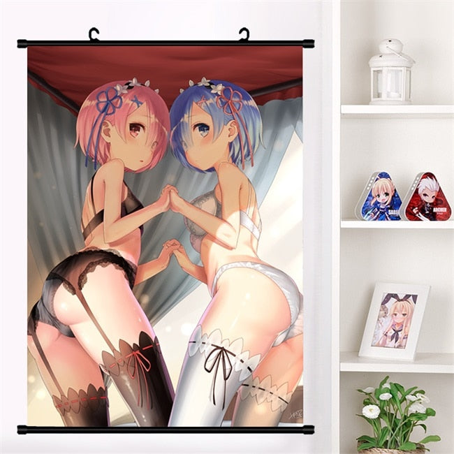 Anime Re:zero kara hajimeru isekai seikatsu Rem Ram Emilia Satella Girl Wall Scroll Mural Poster Wall Hanging Poster Home Decor