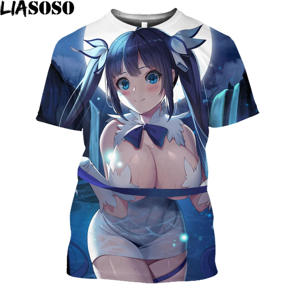 Anime Danmachi Hestia Naked Beauty Girl Print Graphic T Shirt Homme Sexy Virgin Killer Uniform Temptation Alternative Clothing