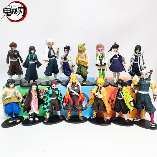 Demon Slayer Anime Tanjirou Nezuko Giyuu Zenitsu Rengoku PVC Action Figure Toy 145mm Kimetsu no Yaiba Figurine Toys 15pcs/set