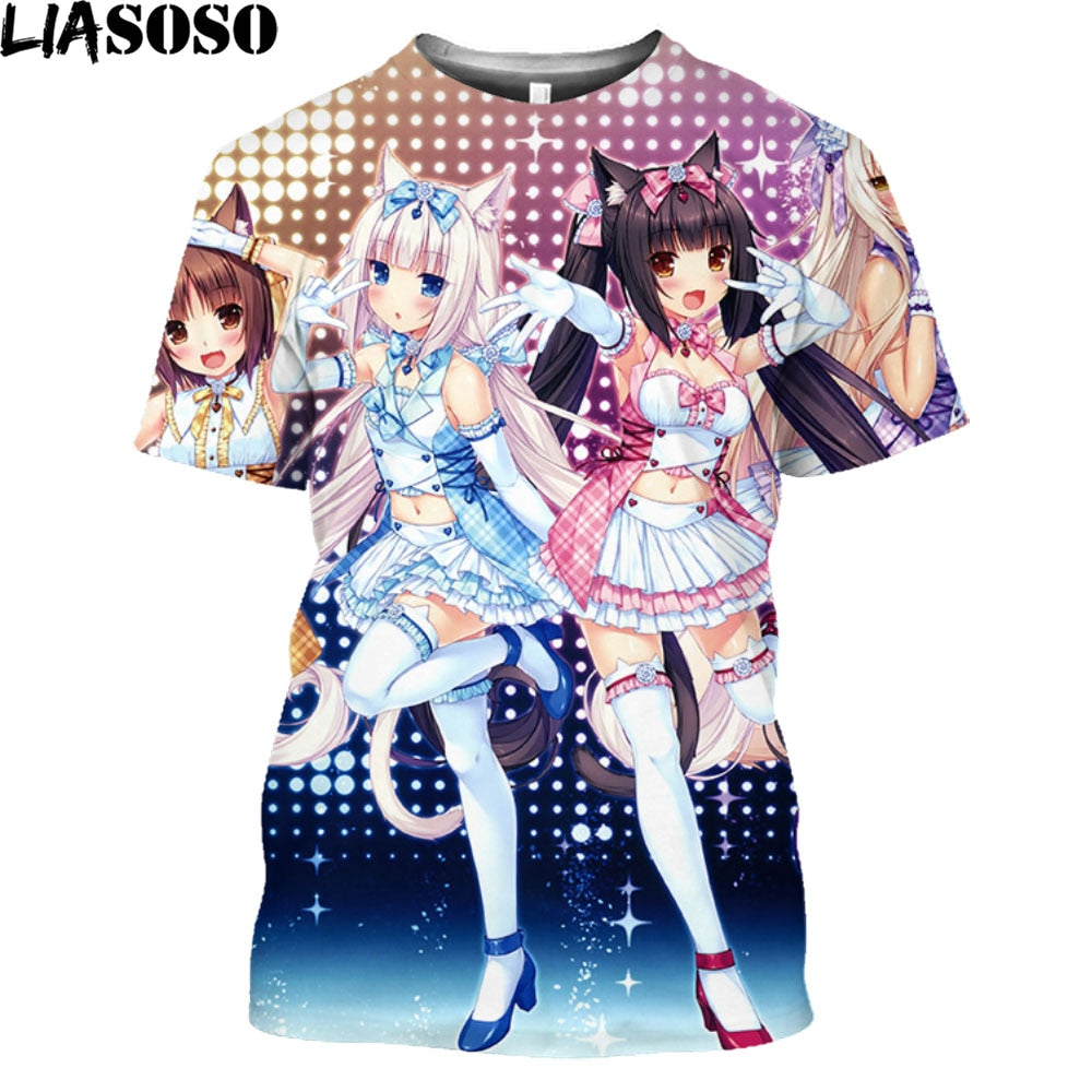 LIASOSO Nekopara Print Men T Shirt Anime Clothes Game Manga Anime Chocolate Neko Works Branded Men's T-Shirt For Men Harajuku