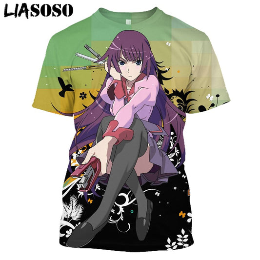 LIASOSO New Harajuku Style Tees Men Women Casual T-Shirt Cartoon Anime Character Monogatari 3D Print T Shirt Tops Brand Clothing