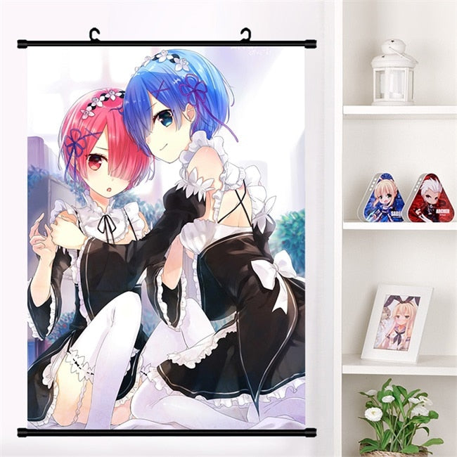 Anime Re:zero kara hajimeru isekai seikatsu Rem Ram Emilia Satella Girl Wall Scroll Mural Poster Wall Hanging Poster Home Decor