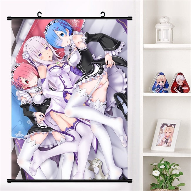 Anime Re:zero kara hajimeru isekai seikatsu Rem Ram Emilia Satella Girl Wall Scroll Mural Poster Wall Hanging Poster Home Decor