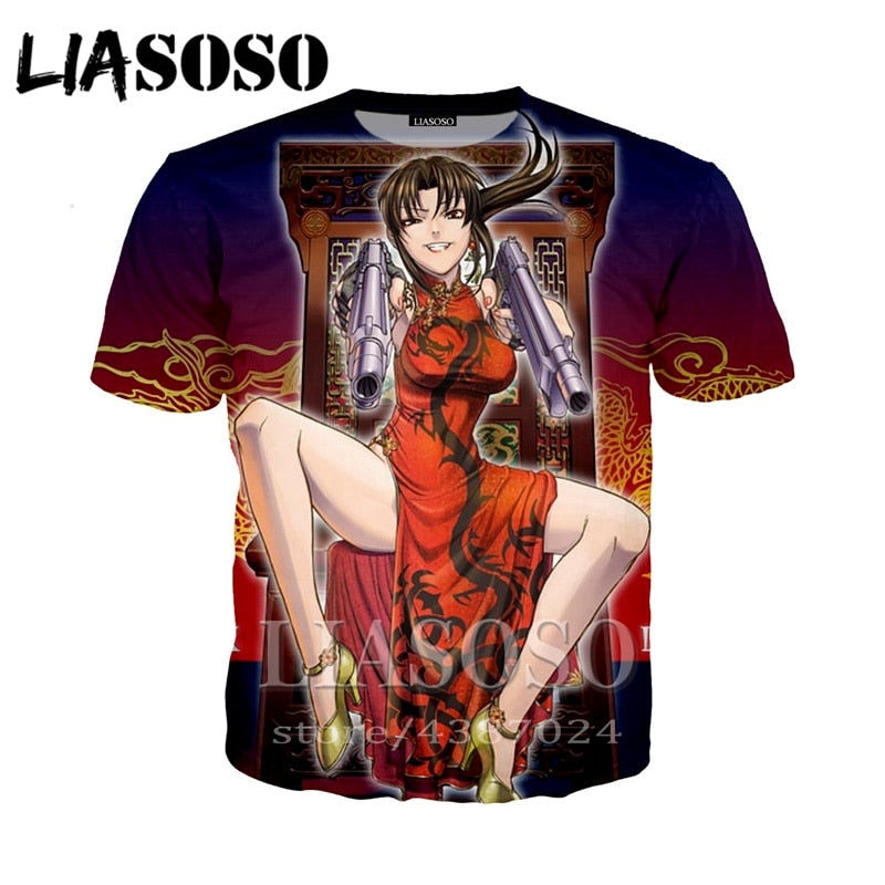 LIASOSO Summer Japanese Anime Shirt Men's Clothing 3D Print Women's Casual Tight T-shirt 2020 Hip Hop Fashion Tee Black Lagoon