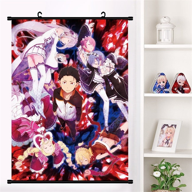 Anime Re:zero kara hajimeru isekai seikatsu Rem Ram Emilia Satella Girl Wall Scroll Mural Poster Wall Hanging Poster Home Decor