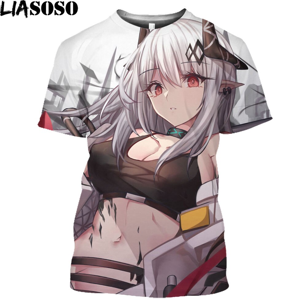 Arknights Vintage T Shirt Men Women Anime Cosplay Arknights Graphic Tee Casual O-Neck Kawaii Clothes Summer Plus Size Tops