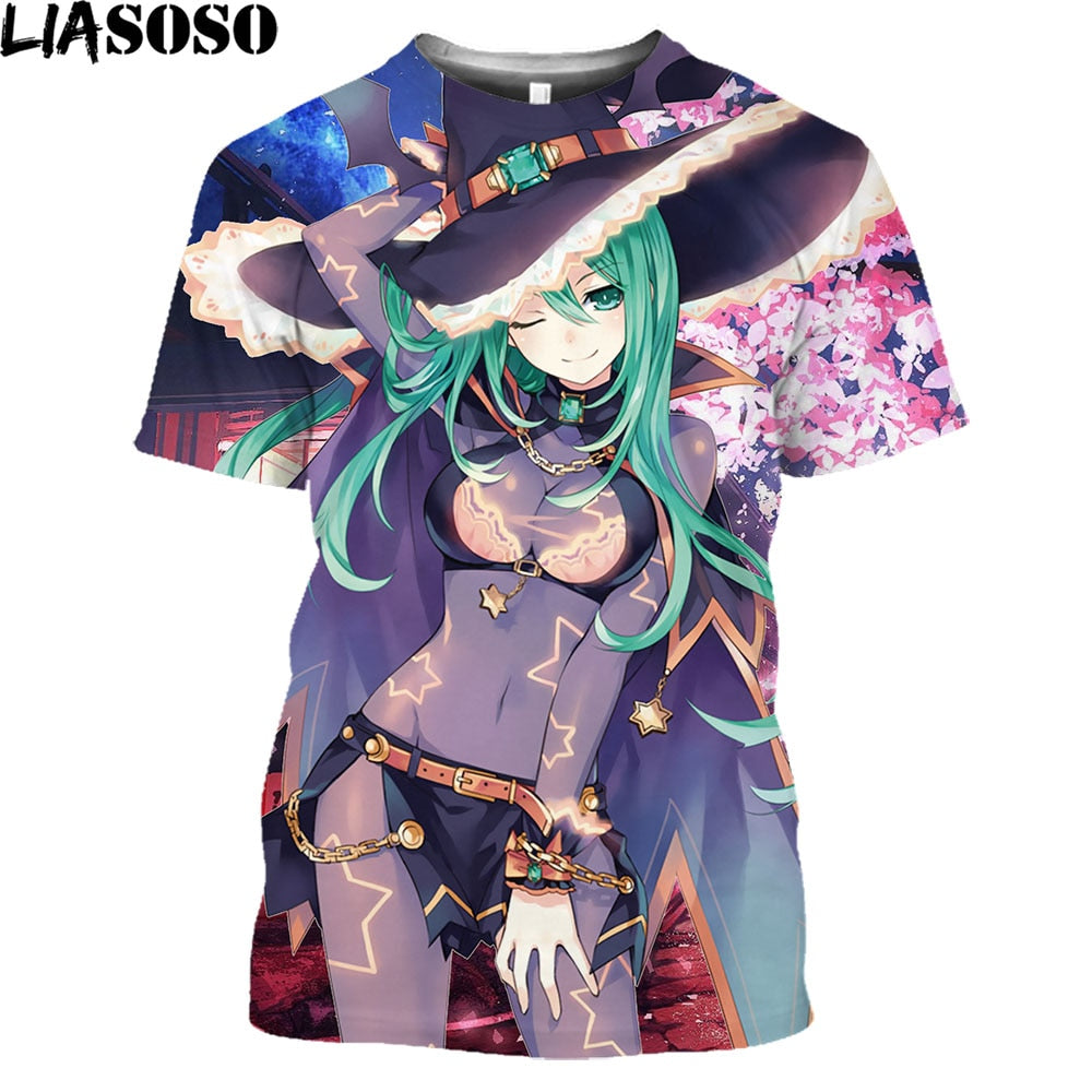 LIASOSO Date A Live Tokisaki Kurumi Sexy Girls Print Otaku Graphic T-Shirt Mangas Anime Short Sleeve Harajuku Shirt For Men