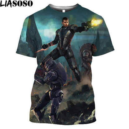 LIASOSO Mass Effect N7 Splatter T-Shirt Men Garrus Commander Casual Short Sleeve Harajuku Shirt Tops Game Streetwear Women Tees